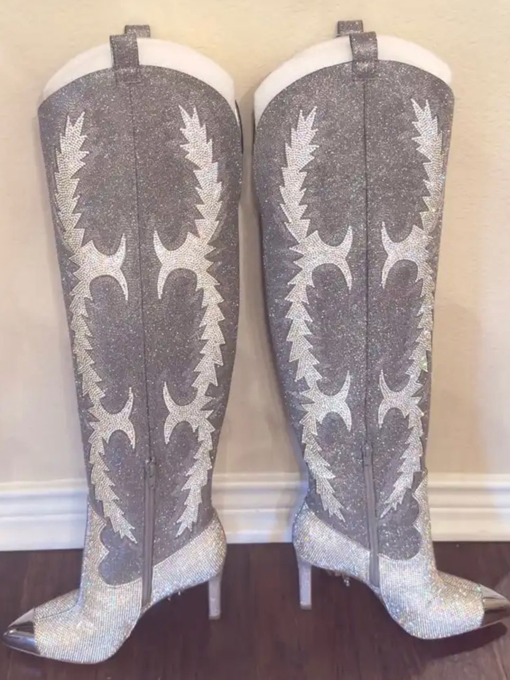 Gianni Bini Silver Rhinestone Fringe Knee-High Boots - Picture 2 of 9